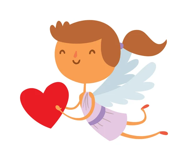 Cartoon cute Cupid Angel glimlach meisje Kid vector silhouet — Stockvector