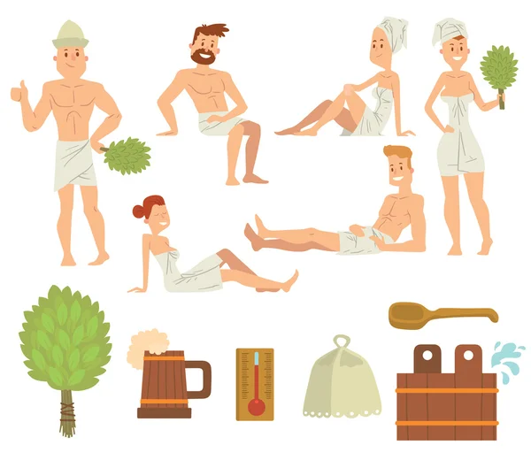 Young couple relaxing in spa health care concept bath people brushing vector. — Wektor stockowy