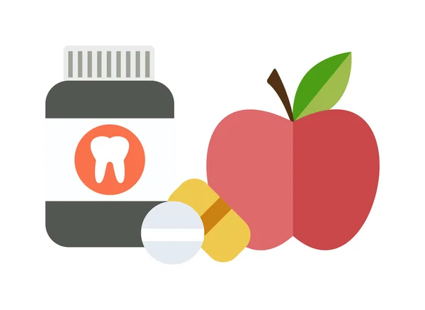 Saúde equilibrada escolha conceito de dieta entre duas fontes vitaminas pílulas ou frutas vetor . —  Vetores de Stock