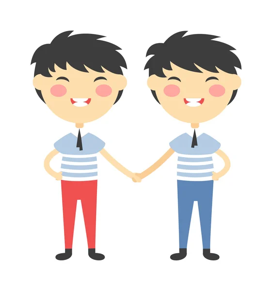 Twins happy kids holding hands boy and girl vector illustration. — 图库矢量图片