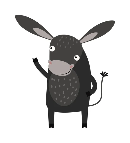 Divertente cartone animato grigio asino fattoria animale personaggio vettore . — Vettoriale Stock