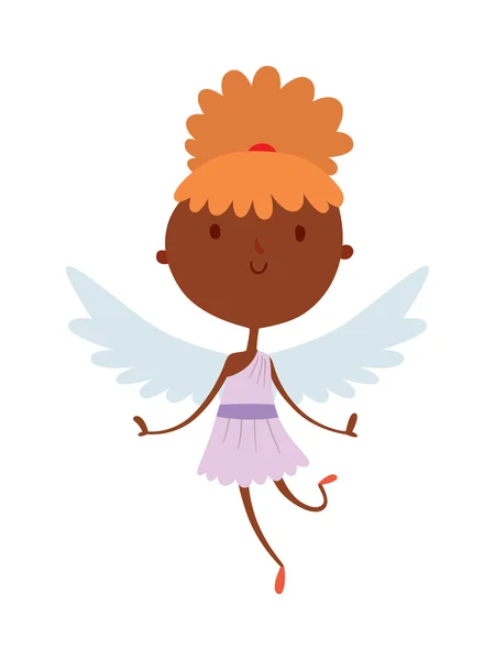 Cartoon cute cupid angel smile girl kid vector silhouette — Stock Vector