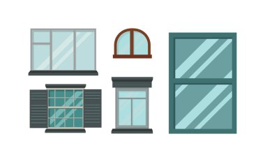 Beyaz arka plan üzerinde izole öğeleri farklı ev windows vektör.