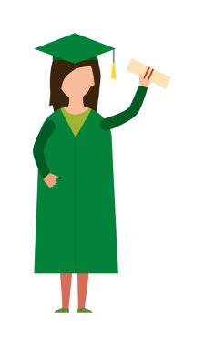 Mutlu mezuniyet insanlar üniforma kapaklar vektör atma.