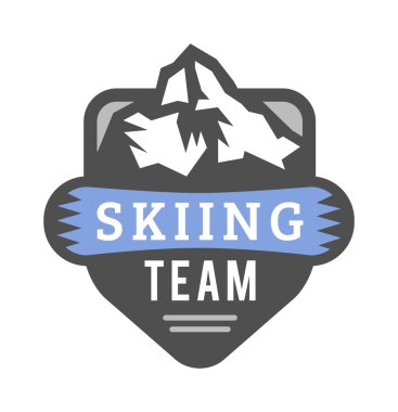 Vektör vahşi doğa ve doğa keşif açık vintage amblemler dağlar, güneş, kayak direkleri siluetleri elemanları.