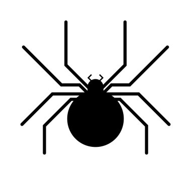 Siyah örümcek böcek tehlike siluet vektör simgesi.