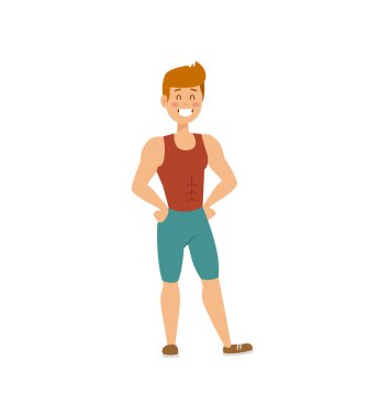 Yakışıklı güç atletik erkek dumbbell vektör ile kasları kadar pompalama eğitim.