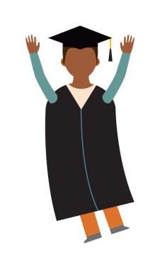 Mutlu mezuniyet insanlar üniforma kapaklar vektör atma.