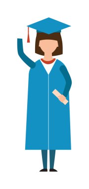 Mutlu mezuniyet insanlar üniforma kapaklar vektör atma.