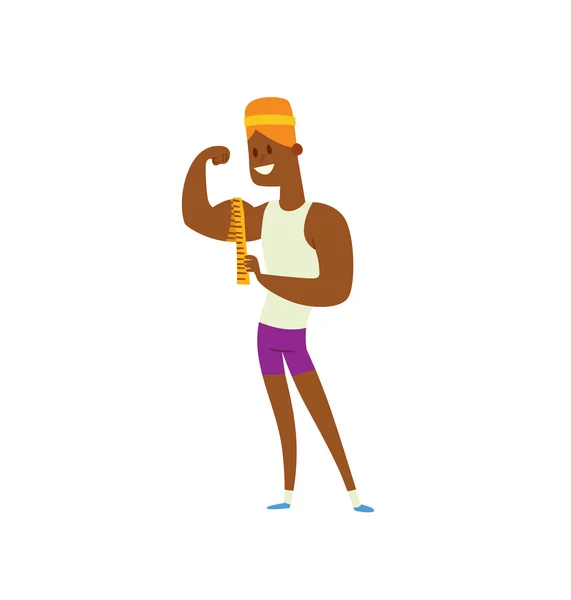 Симпатичный спортсмен в тренировках накачивает мышцы гантели вектором . — стоковый вектор