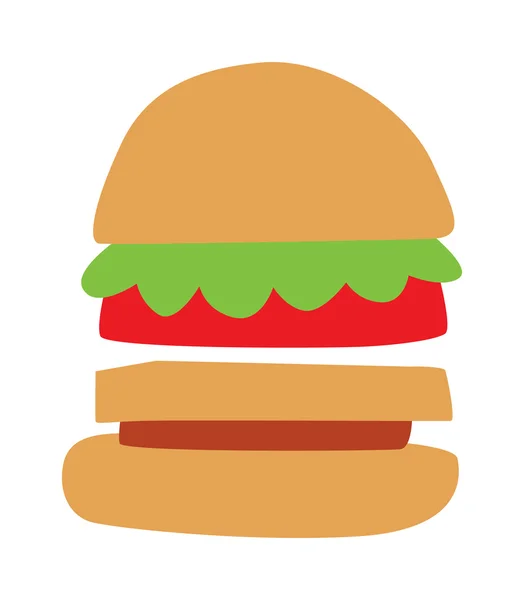Hamburger s masem, hlávkovým salátem a sýrem, sendvič s rychlým jídlem. — Stockový vektor