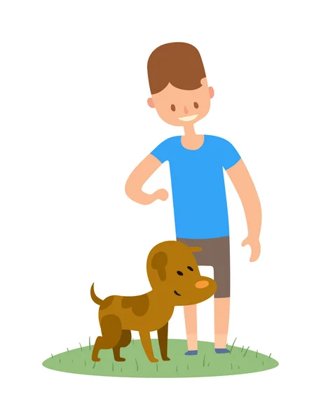 Niño y perro aislados sobre fondo blanco . — Vector de stock