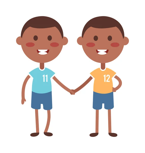 Twins happy kids holding hands boy and girl vector illustration. — 스톡 벡터