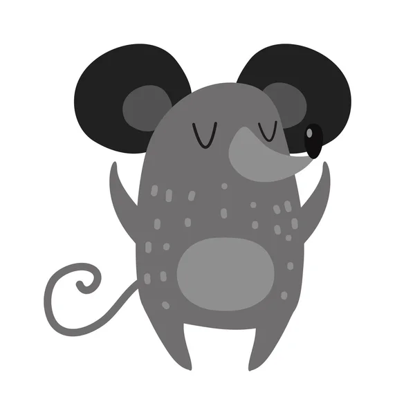 Cartoon glimlachend Gray hand getekende muis armen uitgerekt cute rat vector. — Stockvector