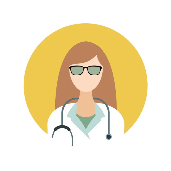 Young female dentist doctor or nurse folded arms stethoscope and glasses vector. — Stock Vector