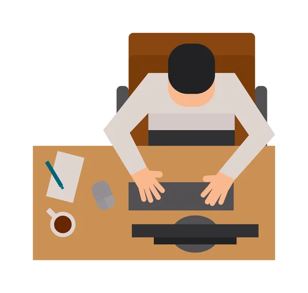 Workplace office with man top view flat vector illustration. — ストックベクタ