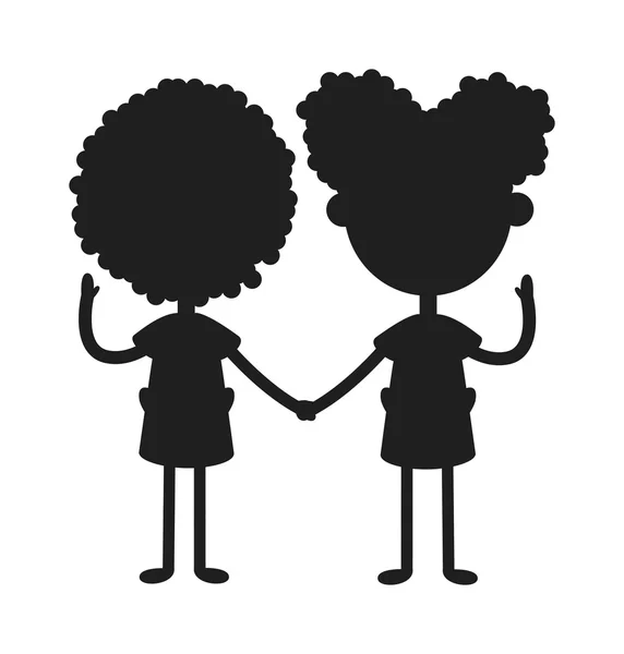 Twins happy kids holding hands boy and girl vector illustration. — 스톡 벡터