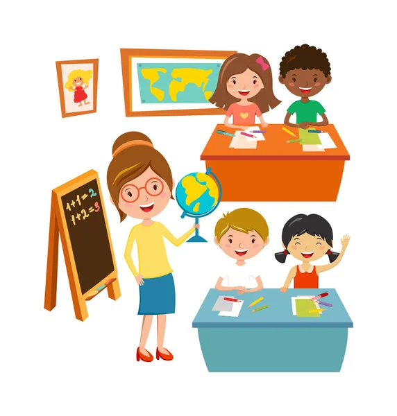 School kids education elementary school learning and people concept vector. — Stock Vector