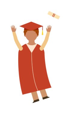 Mutlu mezuniyet insanlar üniforma kapaklar vektör atma.