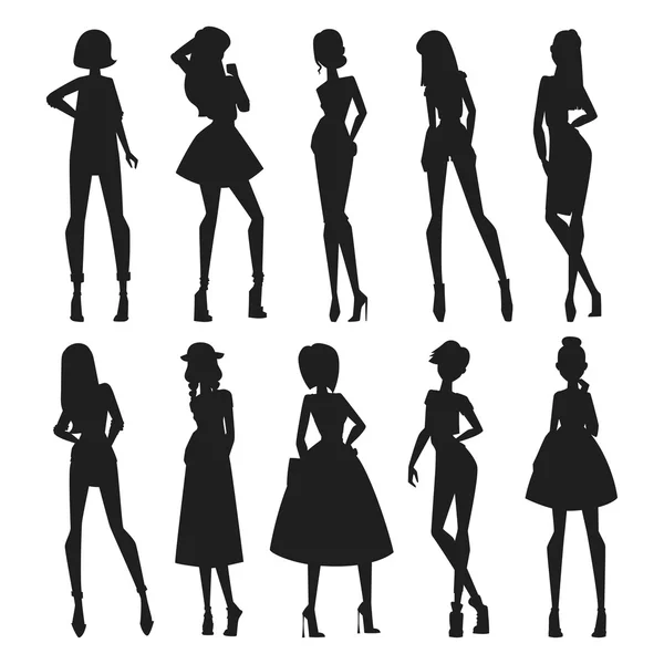 Fashion abstract vector girls looks black silhouette — Stock Vector