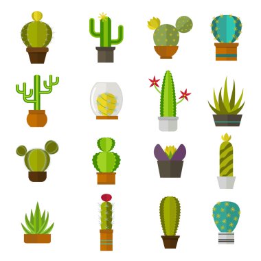 Sevimli karikatür kaktüs koleksiyonu düz doğa vektör illüstrasyon.
