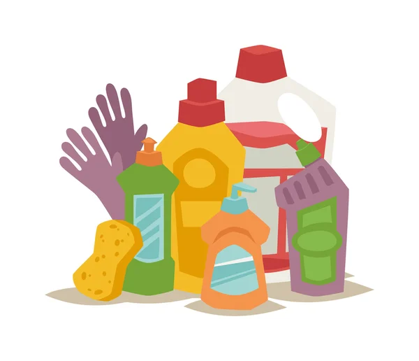 Two plastic spray cleanser bottle with cleaning liquid flat vector illustration. — Stok Vektör