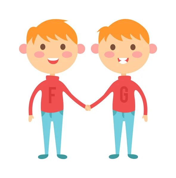 Zwillinge glückliche Kinder Händchen halten Jungen und Mädchen Vektorillustration. — Stockvektor