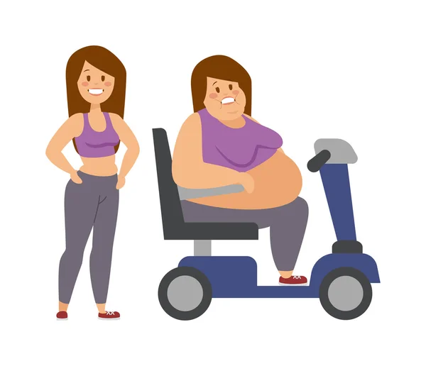 Καρτούν χαρακτήρα της χοντρης γυναίκας και του κοριτσιού που κάθεται — Διανυσματικό Αρχείο