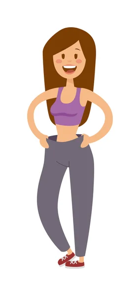 Egészséges életmód karikatúra portréja mosolygó fiatal fitness lány tökéletes alakja. — Stock Vector