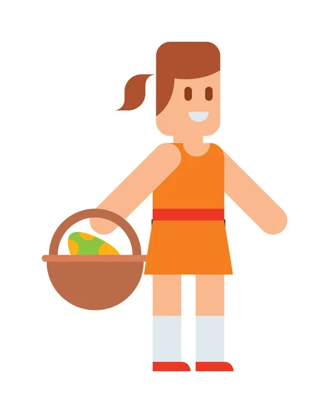 Великодня дівчина з традиційним весняним кошиком яйця мультфільм вектор . — стоковий вектор