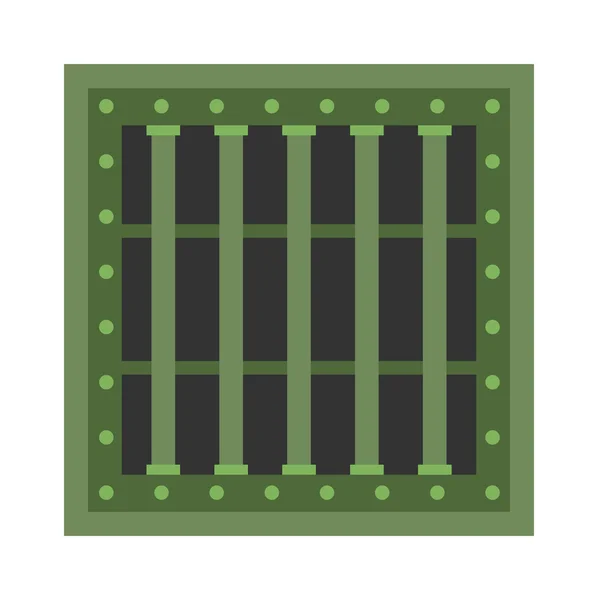 Börtöncella ablak fém zöld grill vektor. — Stock Vector