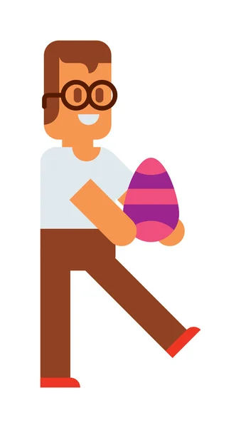 Bonito pouco Páscoa crianças feliz criança vestindo colorido ovo vetor . —  Vetores de Stock