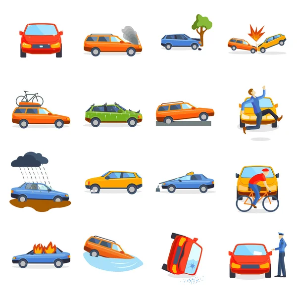 Accident road on street damaged automobiles after collision car crash vector. — Stock Vector