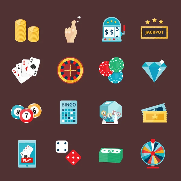 Casino iconos establecidos con ruleta jugador bromista máquina tragaperras aislado vector ilustración . — Archivo Imágenes Vectoriales