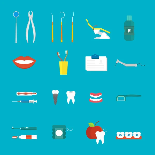 Dental hygien medicinsk koncept Flat stil med tvärsnitt friska tand vård ikoner vektor. — Stock vektor