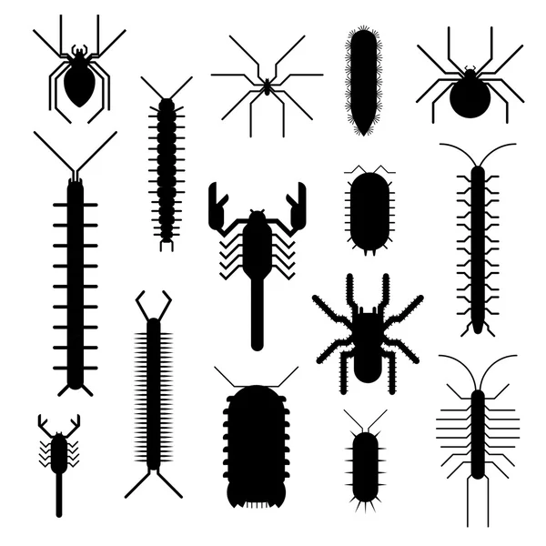 Павуки та скорпіони небезпечні комахи тварини Векторна мультяшна плоска ілюстрація — стоковий вектор