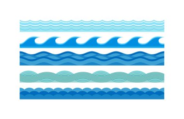 Deniz dalgaları desen yatay okyanus soyut eleman doğa düz vektör illüstrasyon ayarlayın.