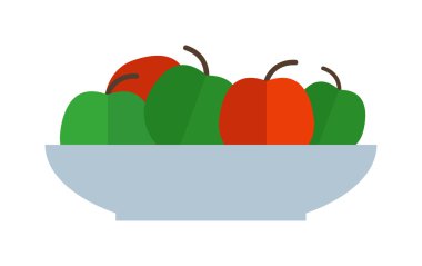 Taze yeşil kırmızı elma plaka sağlıklı taze organik gıda düz vektör illüstrasyon.