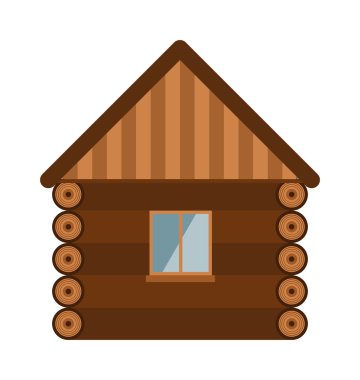Wooden house architecture design estate old wall with glass window flat vector illustration.