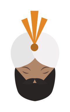 Rahat hint yüz genç sakal, beyaz gandi vektör ile bıyık adam Portresi.