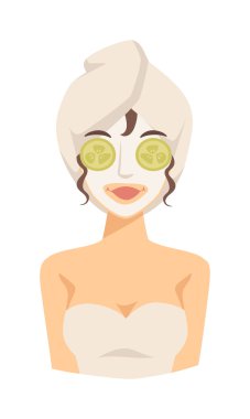 Yüz kil maskesi güzellik kaldırma tedavileri vektör uygulayan Spa kız.