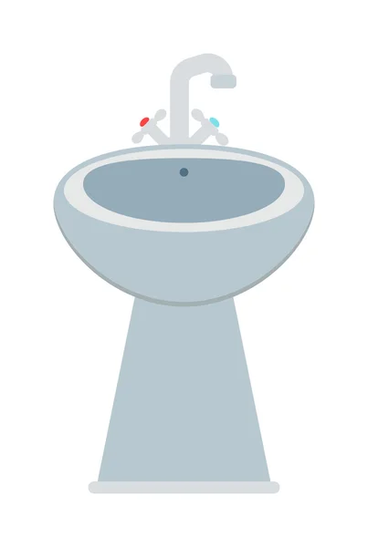 Waschbecken und Wasserhahn mit Wassertropfen zu Hause Bad innen flache Vektorillustration. — Stockvektor