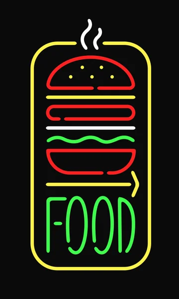 Fast food neon sign light restaurant cafe black open night advertise background vector illustration. — Διανυσματικό Αρχείο