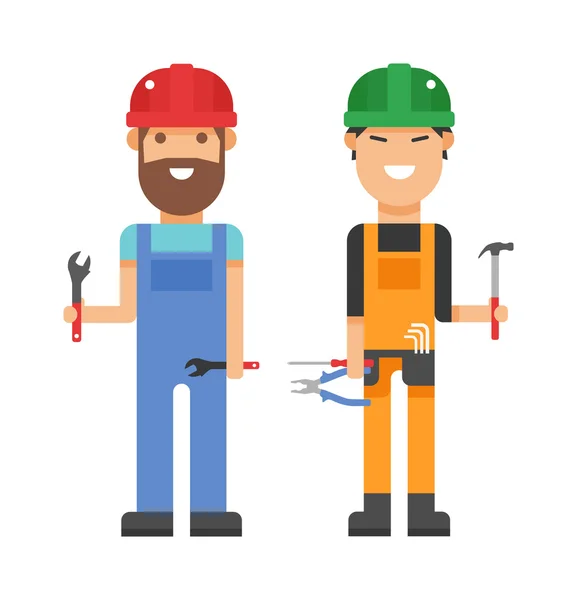 Σύνολο επαγγελματικών μηχανικών εργάτες άνθρωποι οικοδόμηση ομάδα σε κράνη οικοδόμοι επίπεδη απεικόνιση. — Διανυσματικό Αρχείο