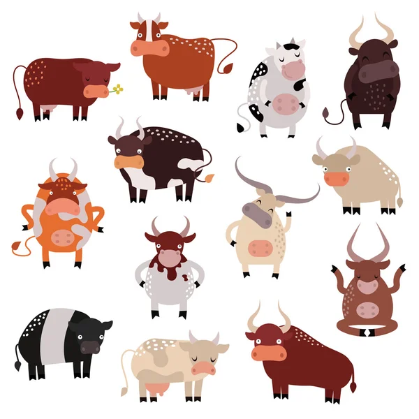Cartoon cow action set, with cute lovely heifer in different poses vector. Vector Graphics