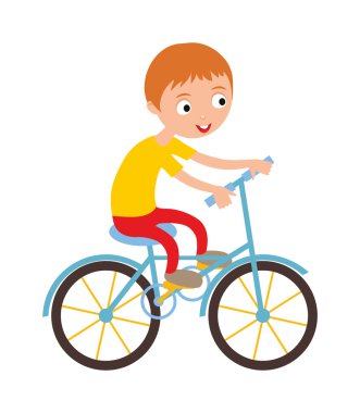 Little happy boy on his sport bike active lifestyle cartoon vector illustration.