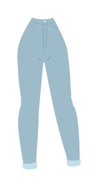 Mavi denim kadın kot glamour giyim tarzı rahat kumaş düz pantolon vektör illüstrasyon.