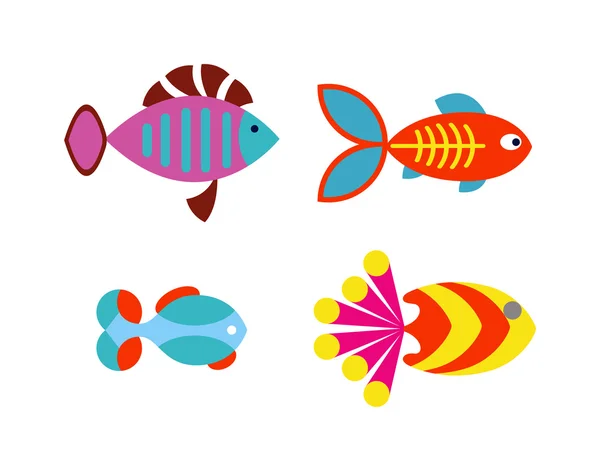 Peces acuáticos fauna acuario naturaleza submarina mariscos tropicales animal vector . — Archivo Imágenes Vectoriales