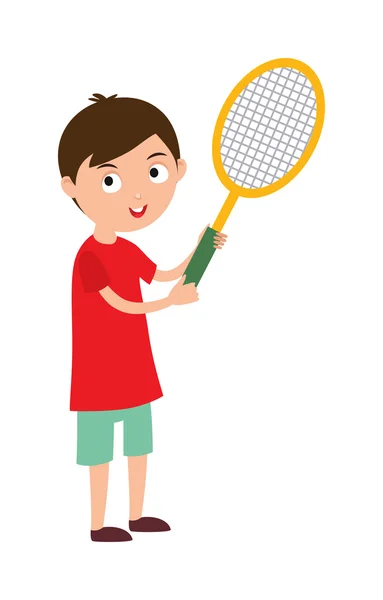 Jugador de tenis bien parecido preparado para el juego activo, acción deporte competencia vector de dibujos animados . — Vector de stock