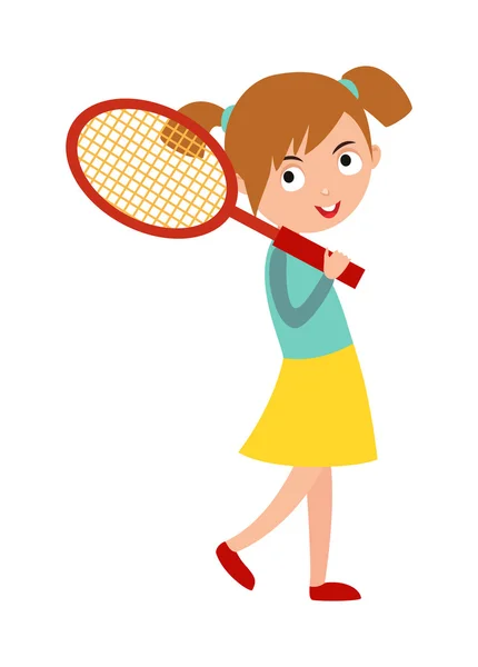 Jogador de tênis de boa aparência preparado para o jogo ativo, ação esporte competição desenho animado vetor . — Vetor de Stock